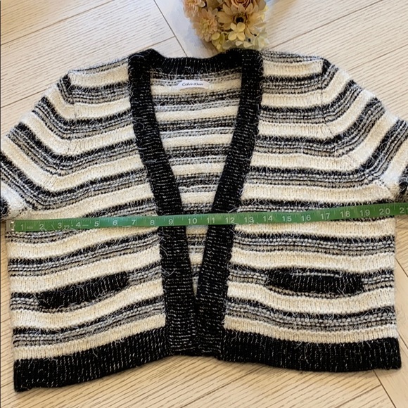 Calvin Klein eyelash knit open front cardigan, black and white, size Large - Picture 7 of 7